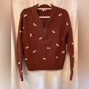 Madewell Embroidered Enfield Half-Zip Sweater Medium M